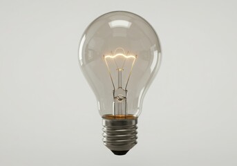 A single incandescent light bulb glows brightly against a plain background
