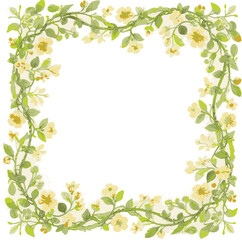 Obraz premium Delicate floral border with pale yellow blossoms and green leaves pale yellow flowers botanical illustration