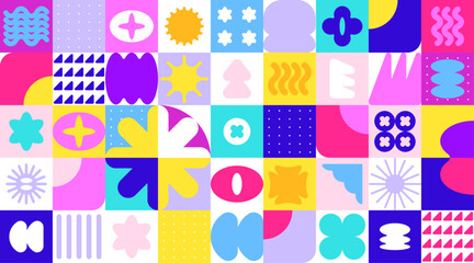 Abstract geometric shapes in colorful vibrant modern graphic composition pattern background design element