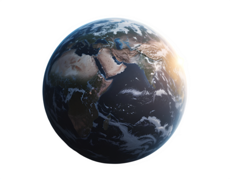 Realistic earth globe with continents and clouds isolated on black background isolated on white background isolated on transparent background