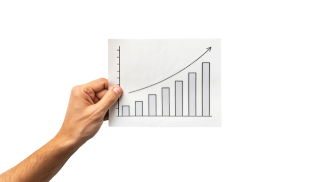 Hand drawing a financial growth chart on a paper, symbolizing business success and market profit increase