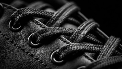 Close-up of black leather shoe laces (1)