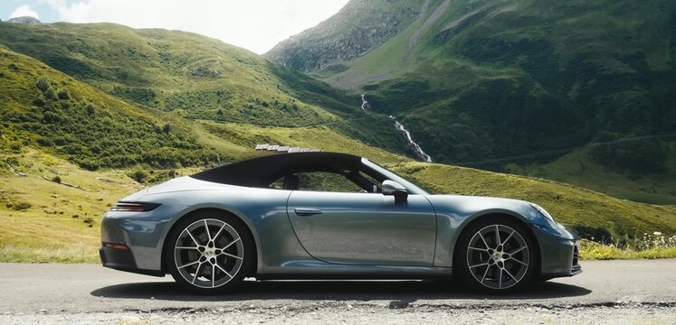 Porsche 911 Carrera T, Luxury sports car in the mountains.