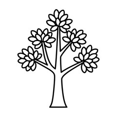 Line art tree with multiple branches and leaves for nature themes