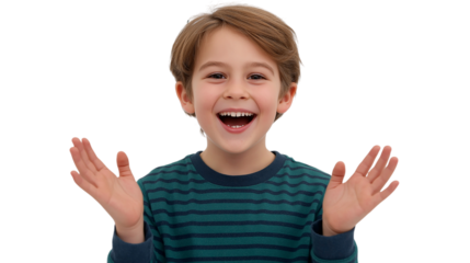 Excited Boy with Open Arms and Smiling Face Portrait