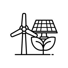 Fototapeta premium Wind turbine solar panel and plant representation for renewable energy