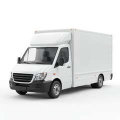 Naklejka premium White Delivery Van on a Plain Background, Ideal for Logistics Uses