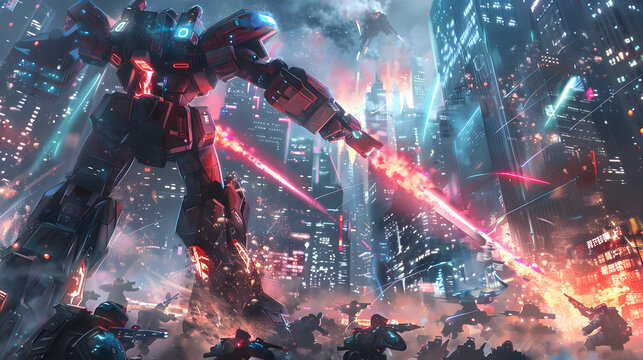 giant mecha battle futuristic