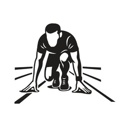 black and white silhouette vector illustration of a running athlete doing a crouching start pose