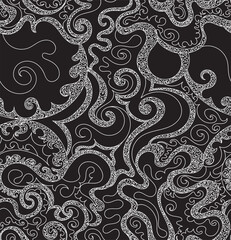 Decorative hand drawn vector seamless pattern with beautiful figured ornament