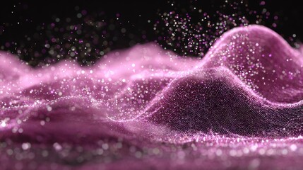Pink digital particles form flowing waves.