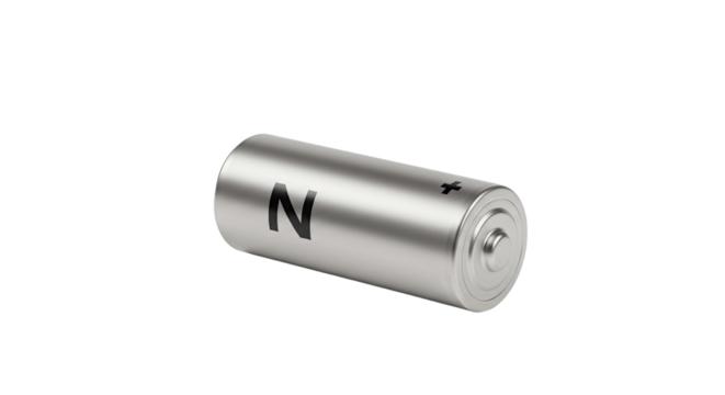 Silver N Battery on White Background.