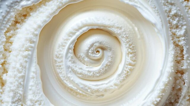 Whirl of Cream: A close-up shot of swirling cream, an ode to smoothness and texture in a minimalistic arrangement.