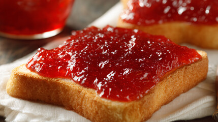 Delicious Breakfast Snack Vibrant Toasted Bread Jam Sweet Strawberry Spread Homemade Jelly Delight Natural Fruits Bakery Comfort Culinary Savoring Handmade Freshness Traditional Cuisine Treats