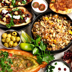 Assorted Turkish food and meze, tasty and healthy Mediterranean cuisine.