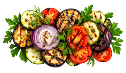 Grilled vegetables isolated on transparent background