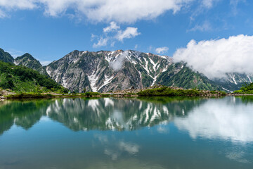 Happo pond and the reflection of the Japanese Alps in the Hakuba Valley