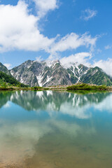 Happo pond and the reflection of the Japanese Alps in the Hakuba Valley