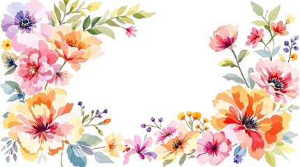 Spring flowers and butterflies in a decorative floral border frame