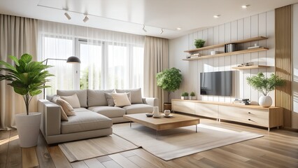 Modern Beige Living Room Interior Design