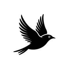 Naklejka premium A black silhouette of a bird with wings spread wide in flight isolated on white background silhouette