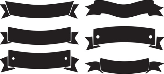 Obraz premium Collection of six black ribbon silhouettes for design and decoration isolated on white background