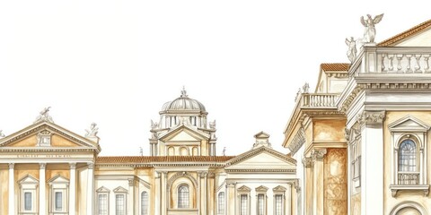 Fototapeta premium Renaissance architecture drawing buildings vintage.