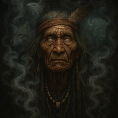 Eyes Beyond the Veil – Portrait of a Tribal Shaman with Spirit Companions