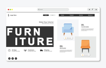 Chair store website landing page. Graphical user interface for website page