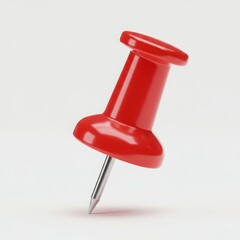 Red pushpin with sharp metal point on white background