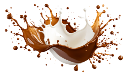 Mix of coffee with milk splash isolated on transparent background