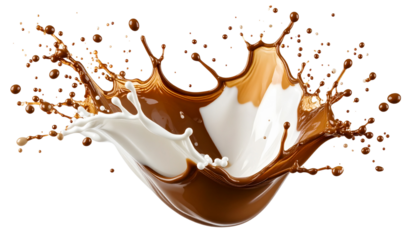 Mix of coffee with milk splash isolated on transparent background