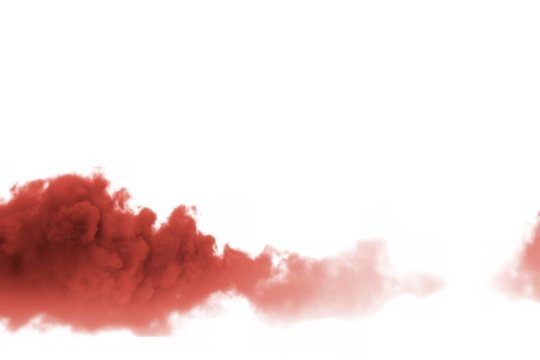 Abstract fiery red and pink smoke wisps with textured strands isolated on transparent background