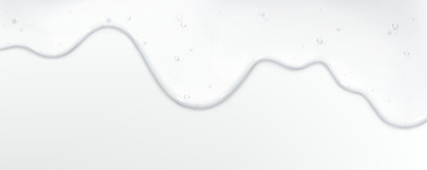 White gel liquid drip flowing down - viscous cosmetic cream texture, smooth glossy substance with wavy stream pattern for skincare product, beauty serum or moisturizer lotion advertising background.