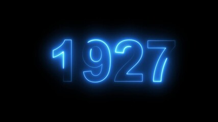 Neon text calendar 1927 Sal animation, glowing neon icon animation .Seamless looping video.
