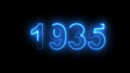 Neon text calendar 1935 Sal animation, glowing neon icon animation .Seamless looping video.