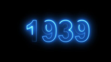 Neon text calendar 1939 Sal animation, glowing neon icon animation .Seamless looping video.