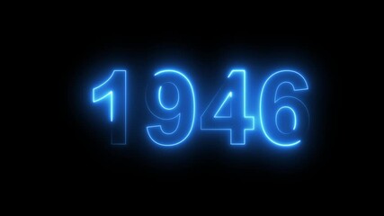 Neon text calendar 1946 Sal animation, glowing neon icon animation .Seamless looping video.