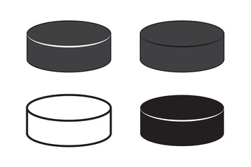 Hockey puck icon set in black filled and stroke line style.