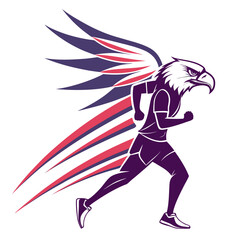 Running Athlete with Eagle Head and Wings &mdash; Dynamic Abstract Vector Depicting Strength, Freedom, and Human Motion