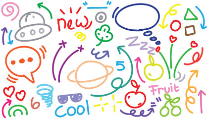 Fototapeta premium hand drawn colorful doodle vector set, love, Natural , star, cloud, weather, rainbow, flower, bubble, heart and creative design vector collection.