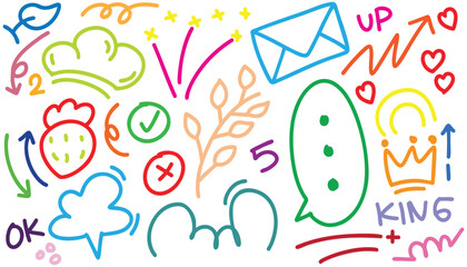 hand drawn colorful doodle vector set, love, Natural , star, cloud, weather, rainbow, flower, bubble, heart and creative design vector collection.