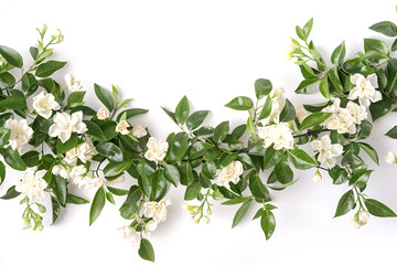 White Gardenia Garland Green Leaves Floral Design,