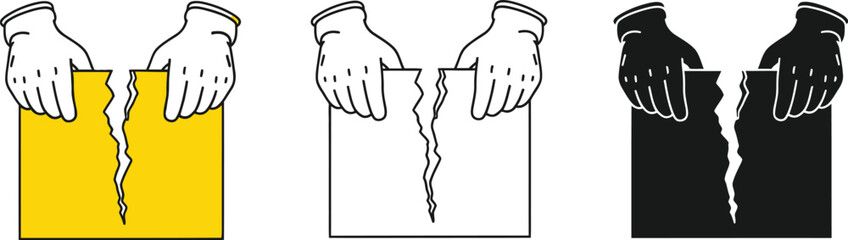 Hands tearing paper vector illustration concept of breaking document ripping sheet in different styles vector