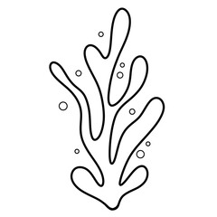 Cute coral under the sea black doodle outline.
