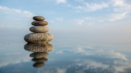 Zen Stones Balanced in Calm Water for Meditation and Relaxation