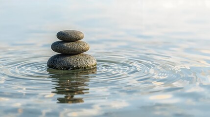 Zen Stones Balanced in Calm Water for Meditation and Relaxation