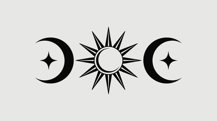 Triple Goddess Symbol with Sun and Moon Phases Illustration