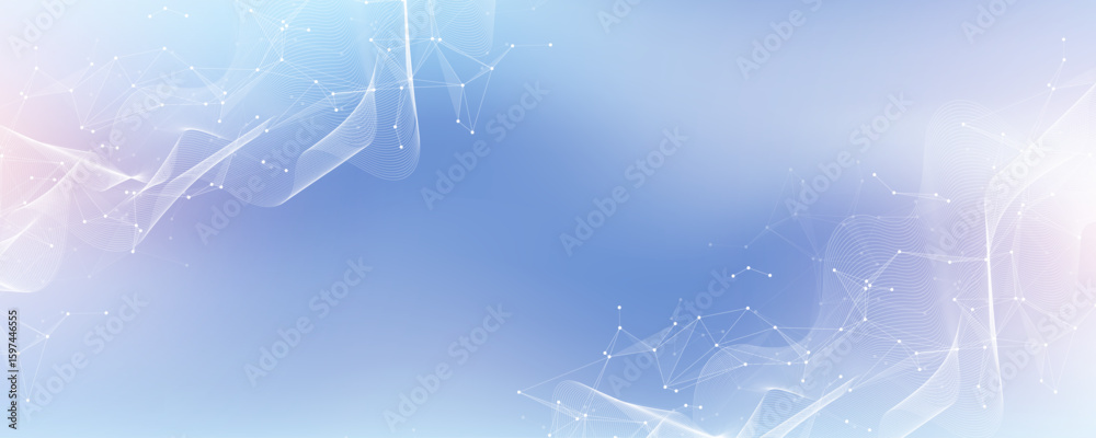 Fototapete abstract tech network connection dots. digital technology and big data analysis background. white ba