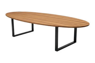 Oval wooden table with black metal legs in minimalist design